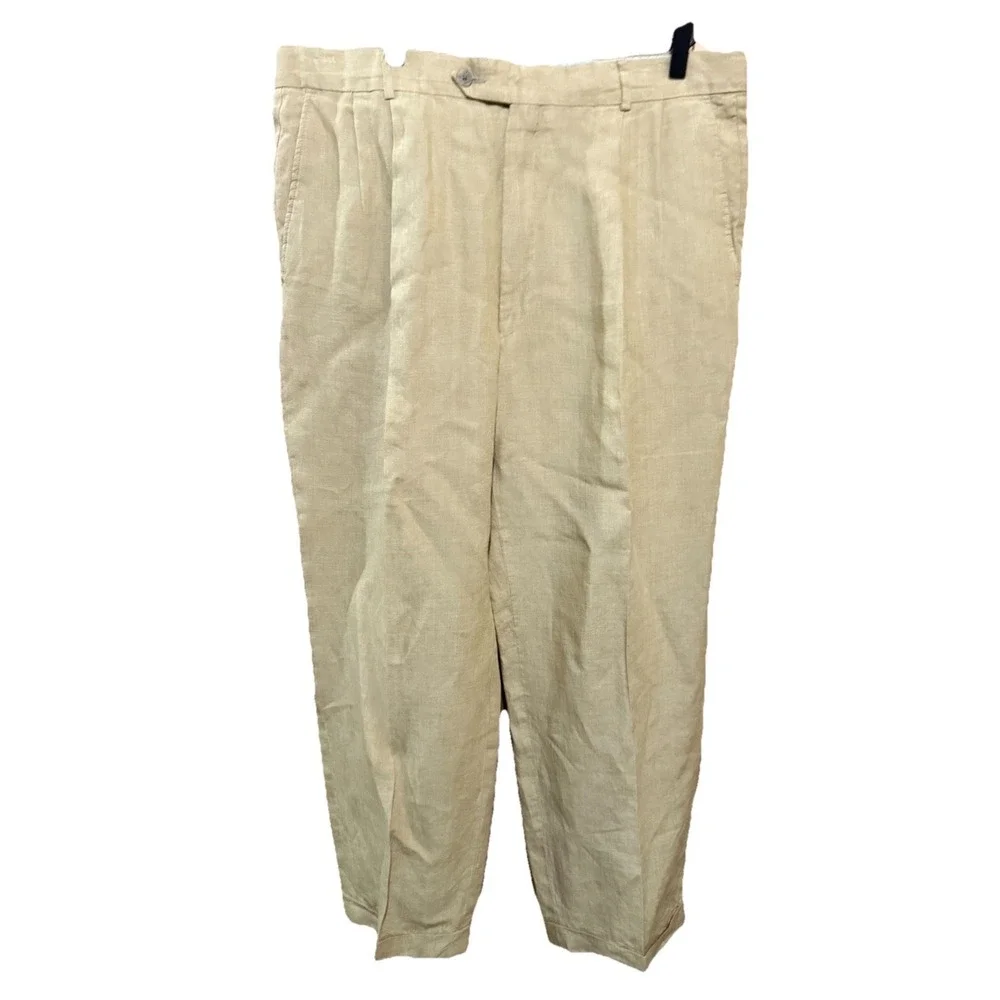 Paul Frederick Pants Mens 38X 28 Khaki  Linen Classic Fit‎ Lightweight Summer
